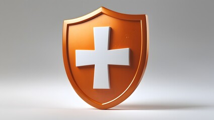 Obraz premium Orange Metallic Design with the First Aid Cross Protective Shield Icon 
