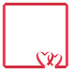 Frame with hearts made of red ribbon. Simple love symbol silhouette on white background. Vector illustration
