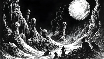 Venture into the abyssal realm of the netherworld, where eldritch horrors reign supreme and the macabre dance of souls plays out eternally. Eldritch. Illustration