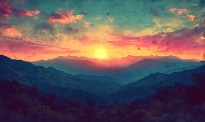 Fototapeta premium A panoramic view of the sunrise illuminating the mountain range