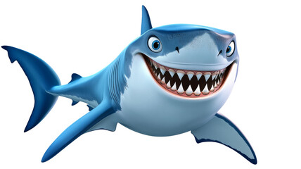 Grinning cartoon shark with big teeth, isolated on transparent background