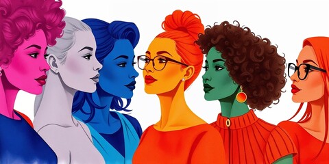 Obraz premium Vibrant Portrait of Diverse Women in Bold Artistic Colors