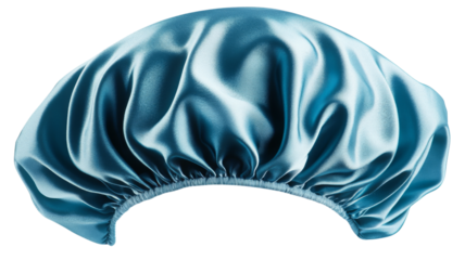 Hair bonnet for sleeping, blue satin style, protects hair,, isolated on transparent background