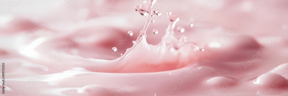 Poster Close up of a splash crown forming in a pool of pink creamy liquid, creating a dynamic and visually appealing effect, perfect for projects related to beverages, desserts, or cosmetics