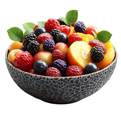 Obraz premium Fresh fruit salad bowl Transparent Background.