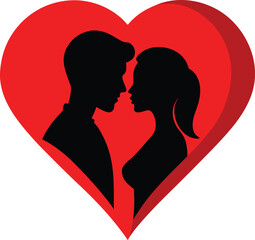 romantic couple silhouette in red valentine&rsquo;s day vector design