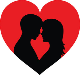 romantic couple silhouette in red valentine’s day vector design