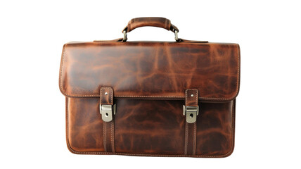 High-quality brown leather briefcase for business use, isolated on transparent background