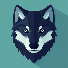 Geometric wolf head illustration on teal background