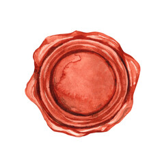 Bright wax imprint, wax seal for decorating old letters and parcels. Watercolor illustration hand-drawn on an isolated background. Suitable for decorating various postcards, invitations, banners