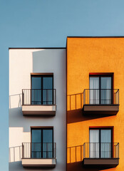 Obraz premium Stylish residential building exterior urban, new apartments with balcony for poster