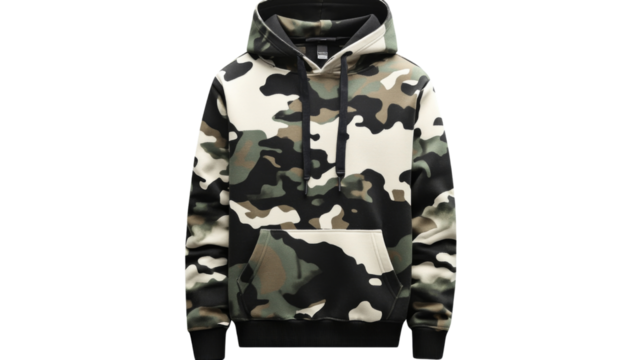 Hoodie with military print trendy fashion wear, isolated on transparent background