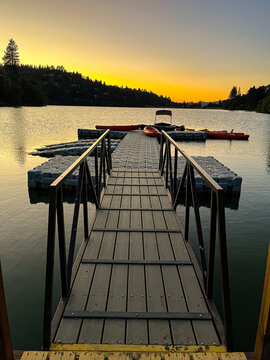 sunset on the lake from a dock