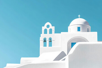 Obraz premium The image depicts a traditional Greek church with a white facade and blue accents