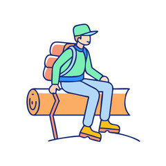 hiker resting on log vector icon, hiker resting on log vector illustration-simple illustration of hiker resting on log, perfect for hiker resting on log logos and icons and themed design 