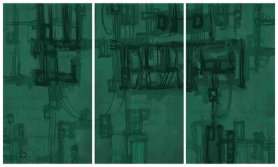Interior abstract triptych wall