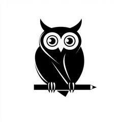 Naklejka premium Simple owl perched on pencil, wisdom and education concept