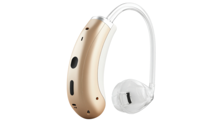 Modern hearing aid for enhanced auditory experience, compact and ergonomic, isolated on transparent background