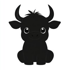 Cute black yak illustration on white background