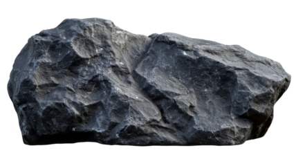 Isolated rough black stone with raw texture, isolated on transparent background