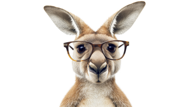 Kangaroo wearing glasses, isolated on transparent background