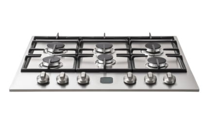 Kitchen gas stovetop with burners, isolated on transparent background
