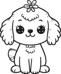Cute silhouette puppy vector black and white (smiling face cute mini dog big ears and big hair vector black)