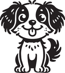 Cute silhouette puppy vector black and white (smiling face cute mini dog big ears and big hair vector black)