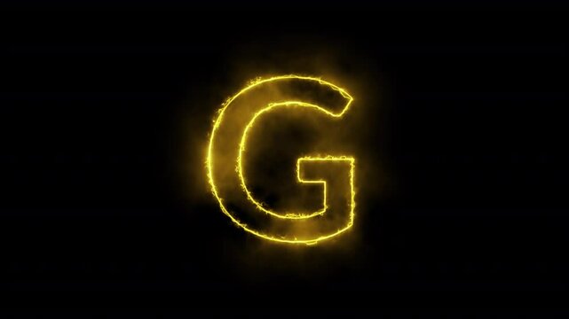 Alphabets "G" neon animation, Capital alphabets neon light blue color Alphabet "G", Neon Glowing letter on black background.