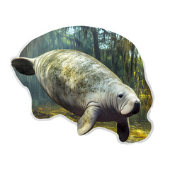 Fototapeta premium Animal, Manatee, Amazon, Pantanal, Forest, Nature, Amazon Rainforest, Art, Image, with Transparent Background PNG, for Stickers, T-Shirt Print, Cap, Mug, Flip Flops, Mousepad, Transparent PNG