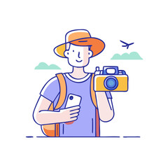 traveler with camera vector icon, traveler with camera vector illustration-simple illustration of traveler with camera, perfect for traveler with camera logos and icons and themed design 