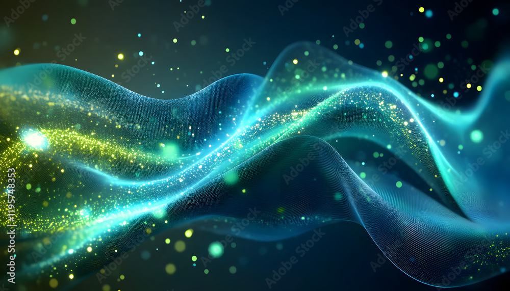 Canvas Prints background with glowing light blue and green lines, particles of data flowing in the air.