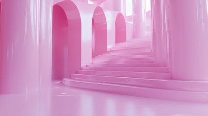 Obraz premium Pink Architectural Stairway: An abstract and ethereal rendering of a pink stairway, the gentle curves and soft light evoke a sense of elegance and dreamlike beauty.