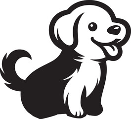 Cute silhouette puppy vector black and white (smiling face cute mini dog big ears and big hair vector black)
