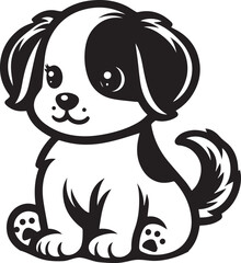 Cute silhouette puppy vector black and white (smiling face cute mini dog big ears and big hair vector black)