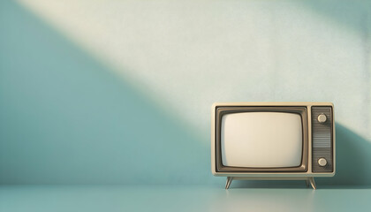 An old vintage retro TV television set with a blank screen, isolated on a white background.