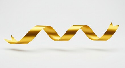 An elegant golden ribbon twisting dynamically , isolated on a white background with soft shadows