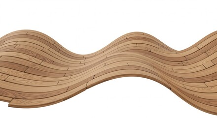 A 3D-rendered abstract wave made from curved wooden planks , showing fine oak texture , floating on a clean white background (2)