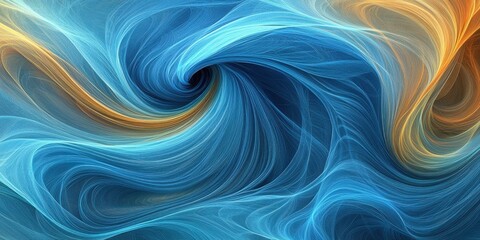Swirling blue and orange flowing waves in a vibrant abstract design

