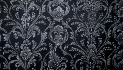 Elegant damask wallpaper in shades of gray and black.