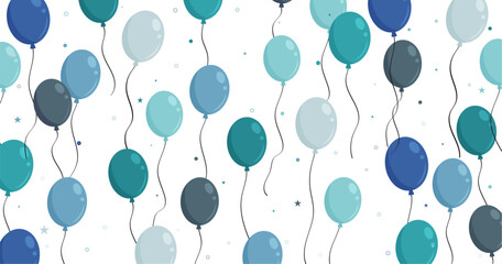 Various Blue Balloons Floating in the Sky for a Celebration, Party, or Birthday, Featuring Light Blue, Turquoise, Navy Blue, Royal Blue, and Other Shades of Blue in a Festive Atmosphere