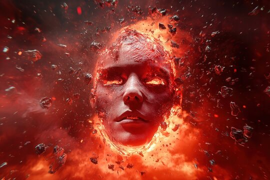 Burning molten lava head exploding with fiery intensity
