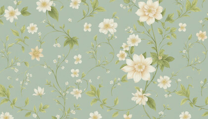 Delicate Vintage Floral Pattern in Teal and Yellow for Romantic Design