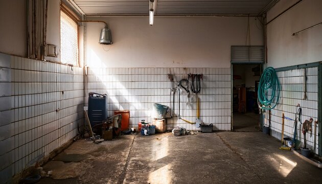 Sunlit Industrial Room with Tools and Equipment