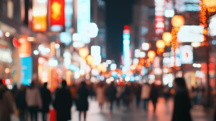 Obraz premium Vibrant urban shopping scene with colorful lights and motion blur