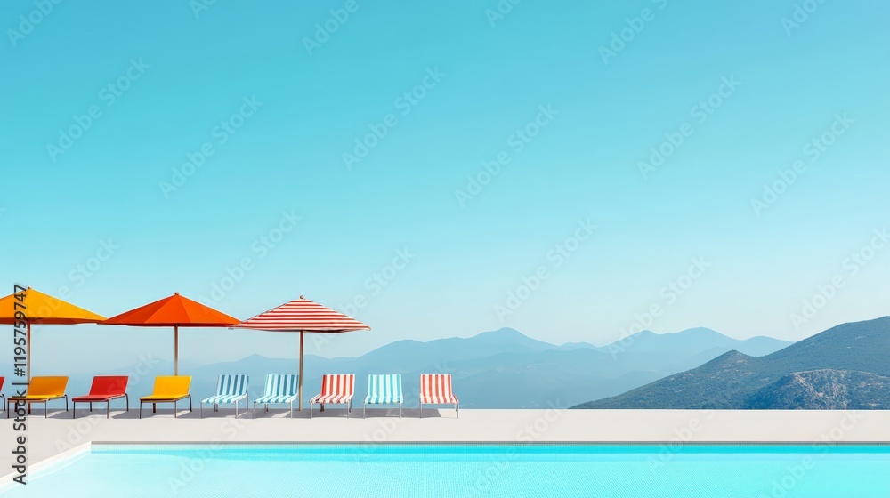 Aufkleber vibrant parasols and colorful deck chairs lining an infinity pool provide a stunning view of a pictu