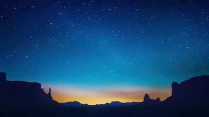 Enchanting desert night scene with starry sky and silhouetted rocks for creative graphics