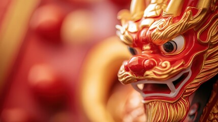 Vibrant red and gold dragon mask with traditional asian design