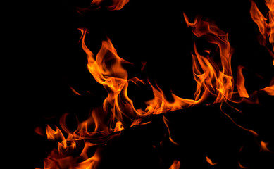 Fire flames on black background. Fire burn flame isolated. Fire flames texture. Flaming burning...