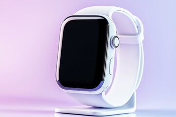 White smartwatch on a pastel purple gradient background. innovative tech branding